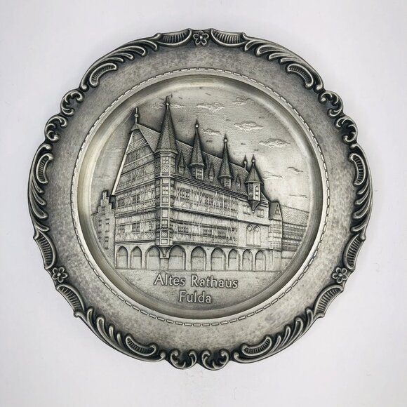 Irieling Zinn 95% Germany Pewter Decorative Plate Dish 9" Altes Rathaus Fulda - Picture 1 of 9